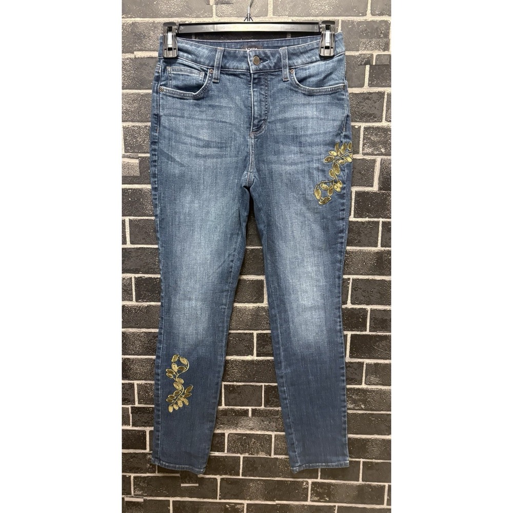 NYDJ Alina Legging Gold Embroidered Jeans Size 6